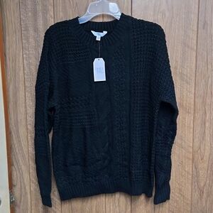 Black chunky cable knit crewneck sweater Size L NWT Oversized